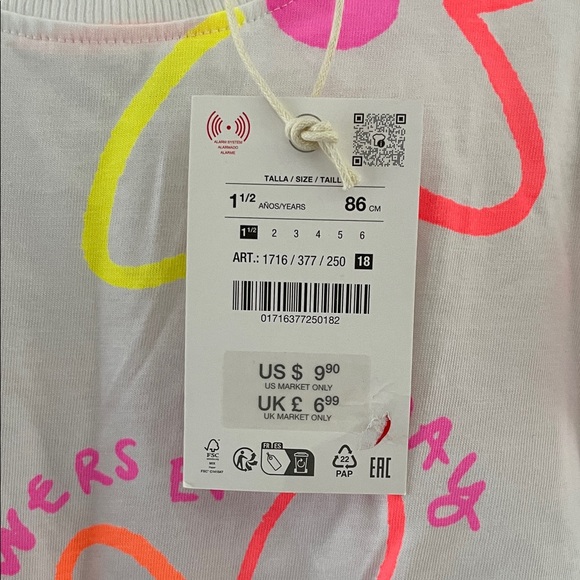 🌸Zara Floral Kids T-Shirt - White with Pink and Yellow Accents - Picture 3 of 3